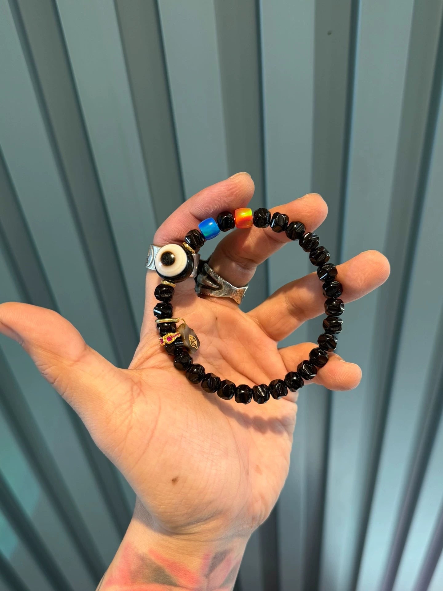 Black-Gold Coconut Ti Wu Xiang Handstring • 0.31" Formless Design with Dzi Accents Aoao Toys