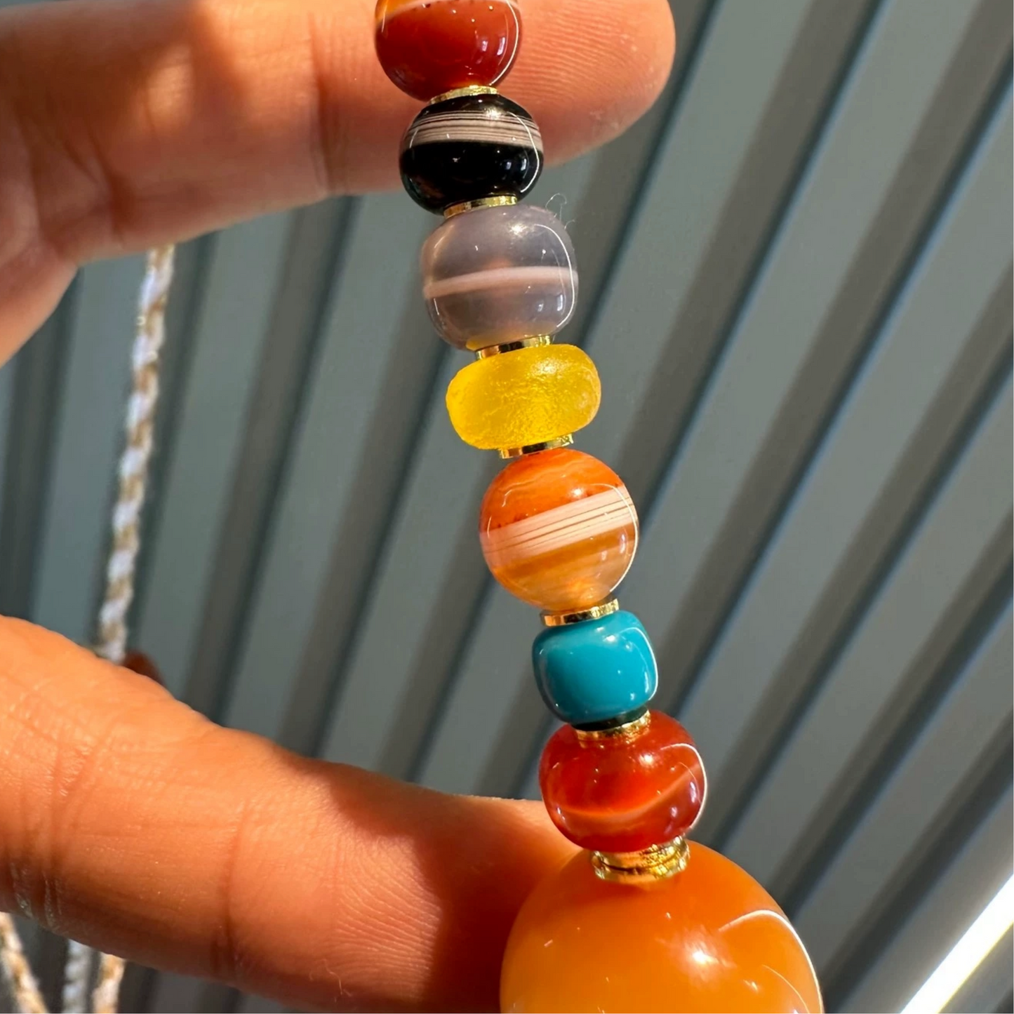 Multi-Treasure Necklace: Collarbone Chain (Striped Agate, One-Line Yakushi), Colorful Ancient Beads, Western Asia PYU Beads, Red Agate, Engraved Tibetan Pendant Aoao Toys