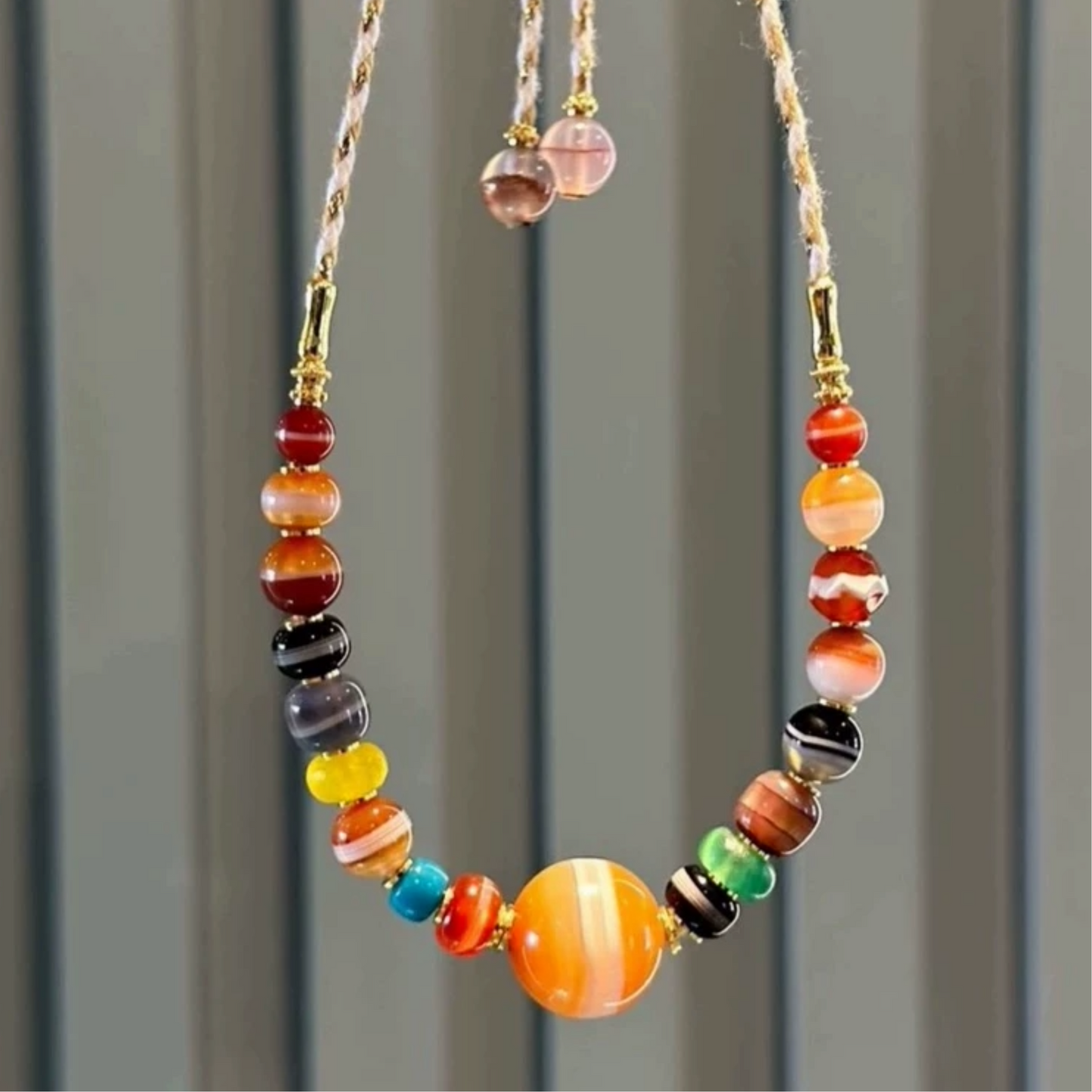 Multi-Treasure Necklace: Collarbone Chain (Striped Agate, One-Line Yakushi), Colorful Ancient Beads, Western Asia PYU Beads, Red Agate, Engraved Tibetan Pendant Aoao Toys