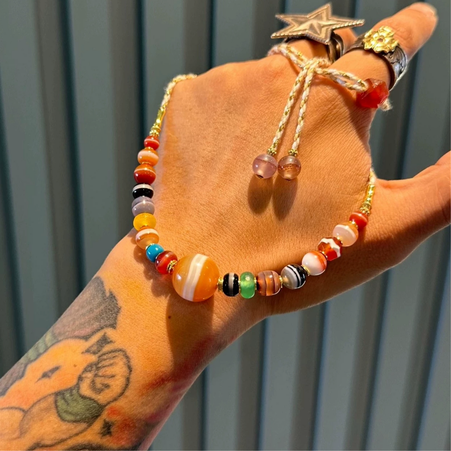 Multi-Treasure Necklace: Collarbone Chain (Striped Agate, One-Line Yakushi), Colorful Ancient Beads, Western Asia PYU Beads, Red Agate, Engraved Tibetan Pendant Aoao Toys