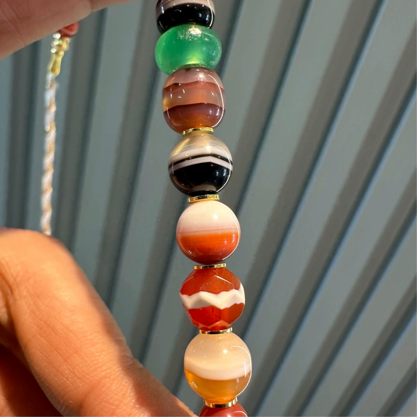 Multi-Treasure Necklace: Collarbone Chain (Striped Agate, One-Line Yakushi), Colorful Ancient Beads, Western Asia PYU Beads, Red Agate, Engraved Tibetan Pendant Aoao Toys