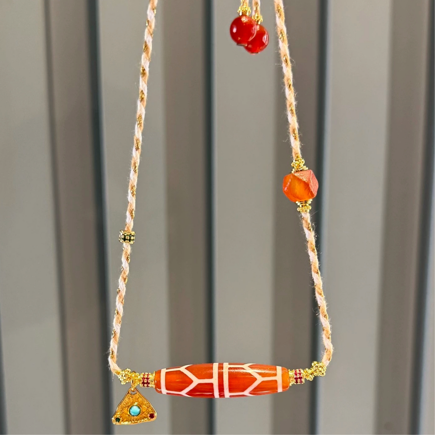 Fire lucky color:Southwest-Asian Agate Necklace with Intricate Beads and Tibetan-Inspired Design Aoao Toys