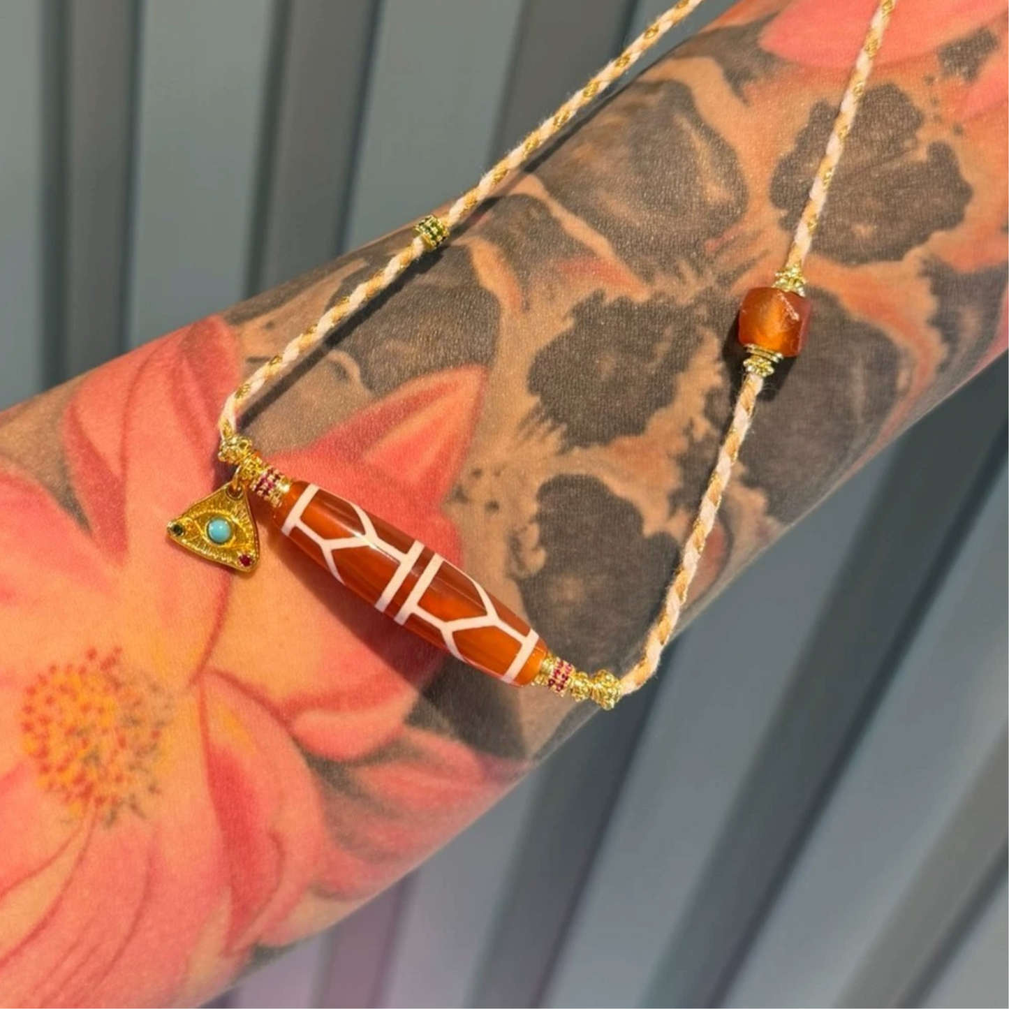 Fire lucky color:Southwest-Asian Agate Necklace with Intricate Beads and Tibetan-Inspired Design Aoao Toys