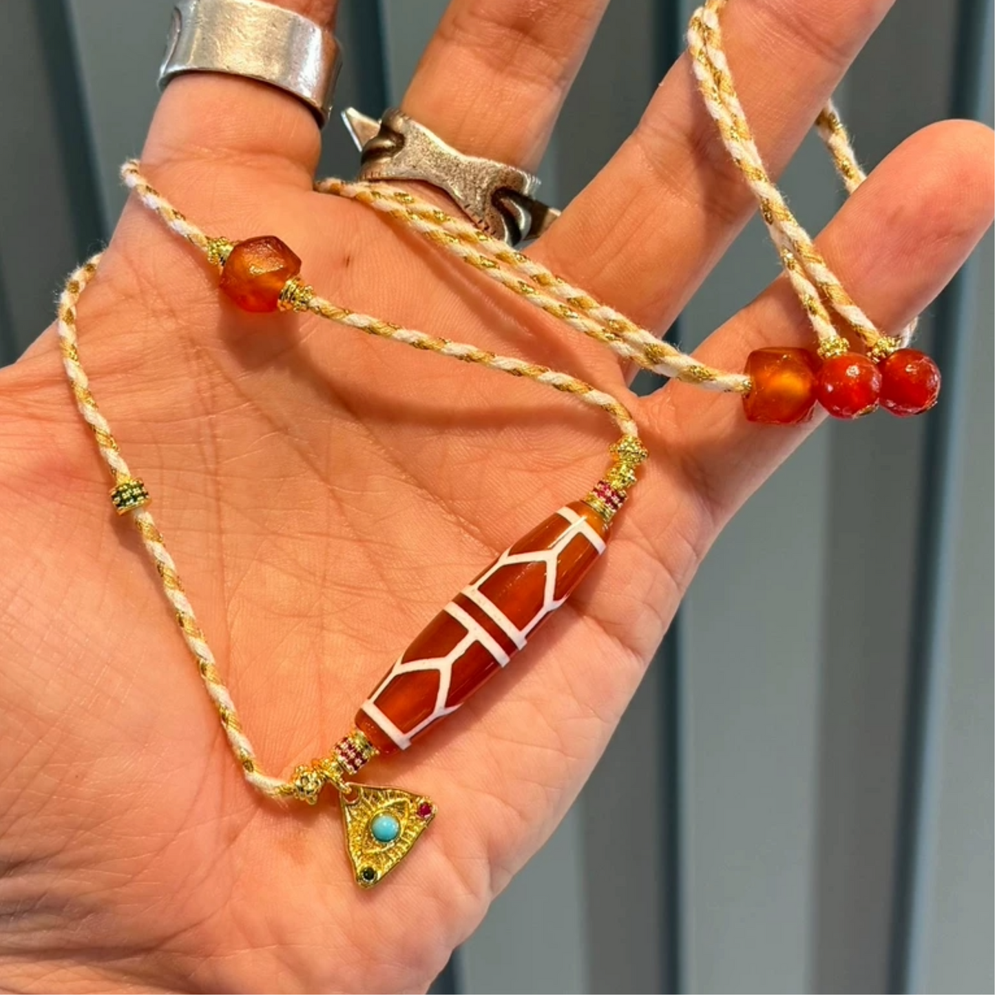 Fire lucky color:Southwest-Asian Agate Necklace with Intricate Beads and Tibetan-Inspired Design Aoao Toys