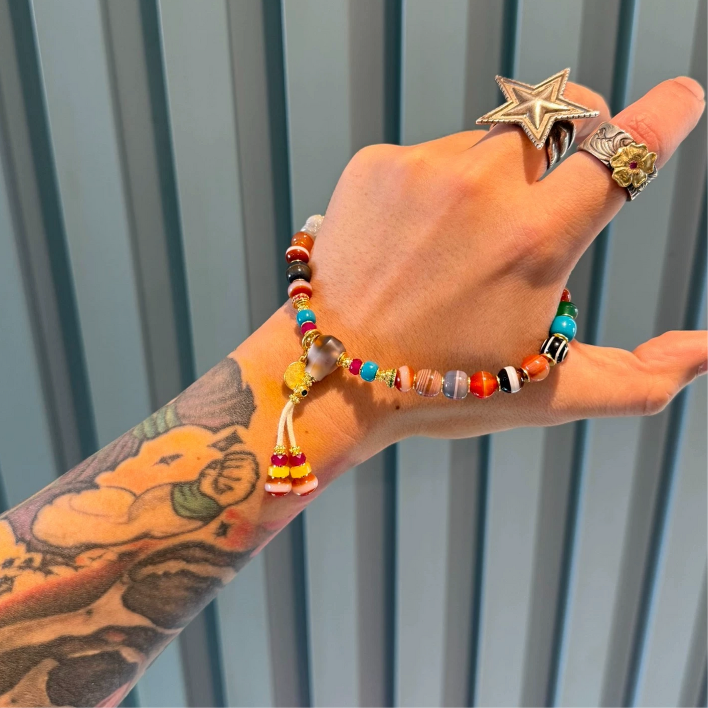 Rainbow Multi bracelet:Gemstone Bracelet – Striped Agate & One-Line Yakushi Bead Aoao Toys