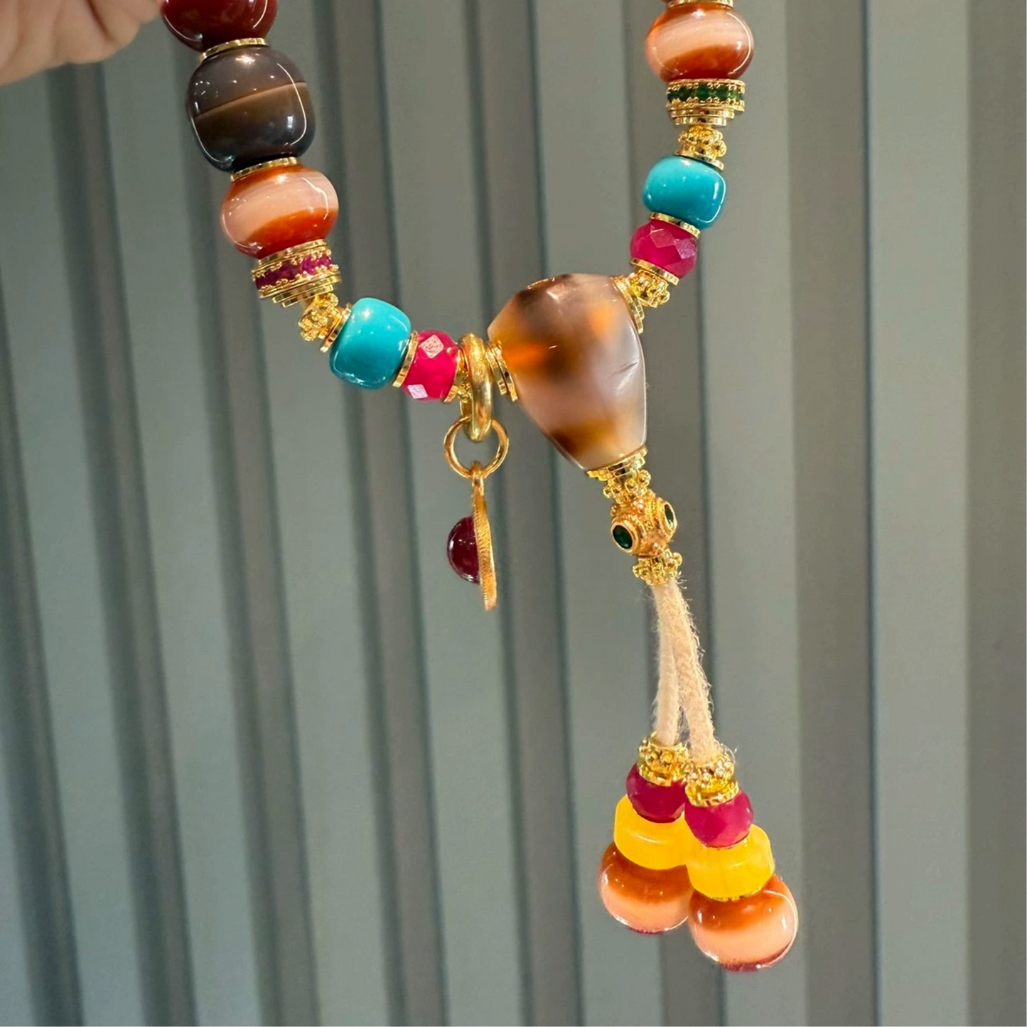 Rainbow Multi bracelet:Gemstone Bracelet – Striped Agate & One-Line Yakushi Bead Aoao Toys