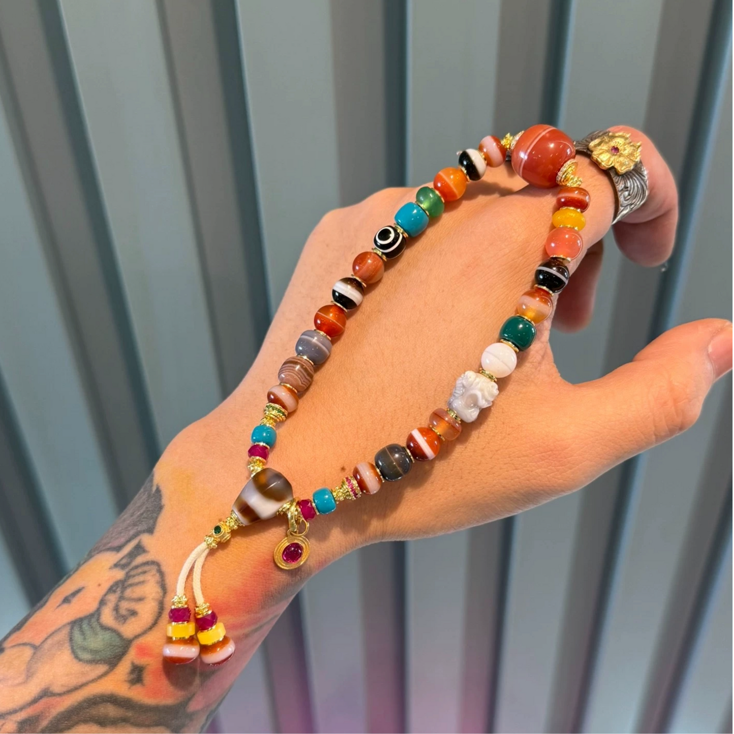 Rainbow Multi bracelet:Gemstone Bracelet – Striped Agate & One-Line Yakushi Bead Aoao Toys