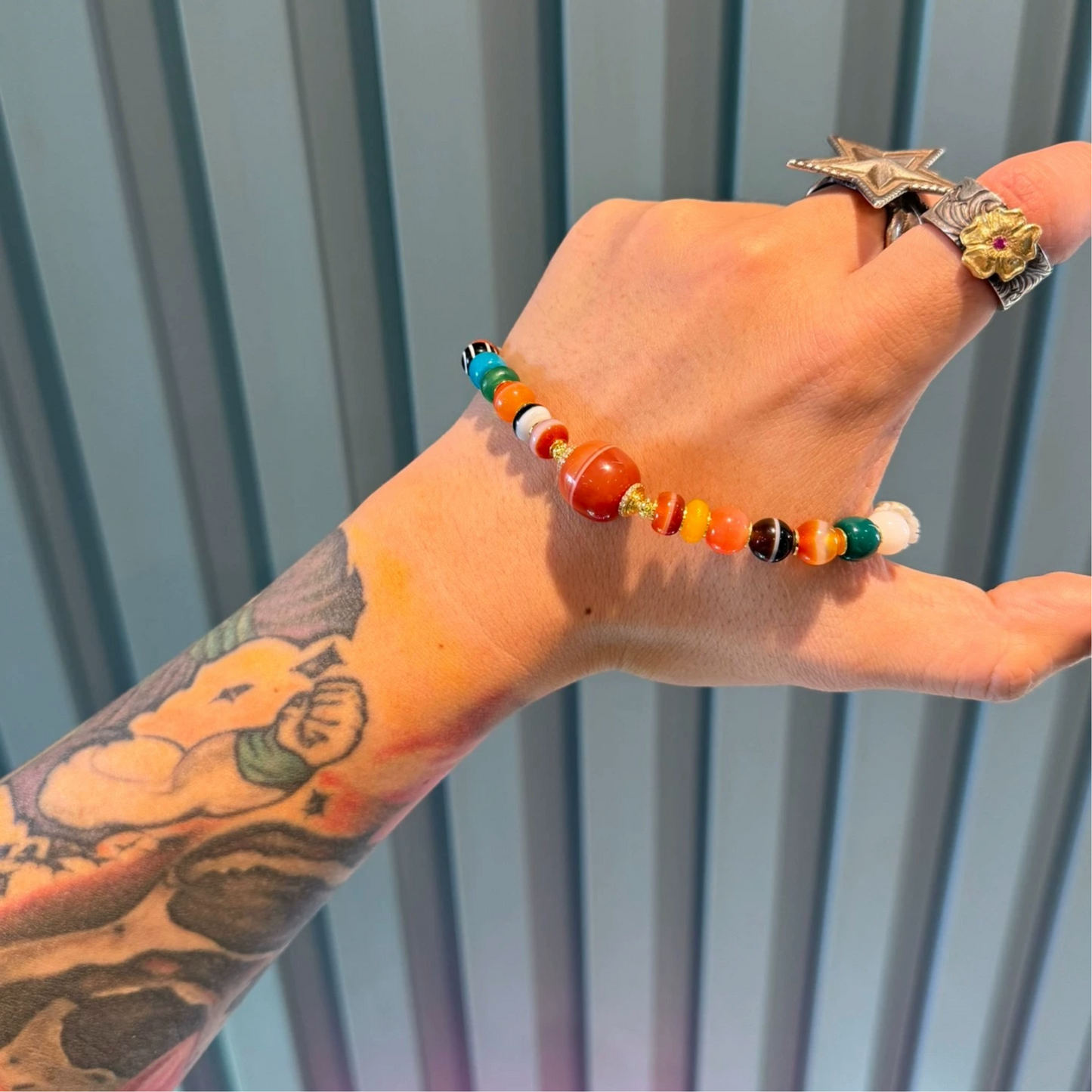 Rainbow Multi bracelet:Gemstone Bracelet – Striped Agate & One-Line Yakushi Bead Aoao Toys