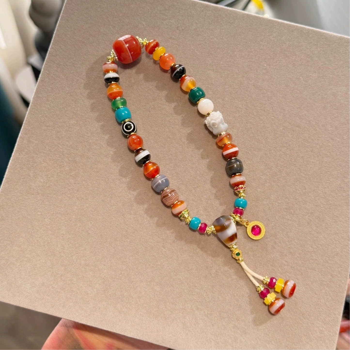 Rainbow Multi bracelet:Gemstone Bracelet – Striped Agate & One-Line Yakushi Bead Aoao Toys