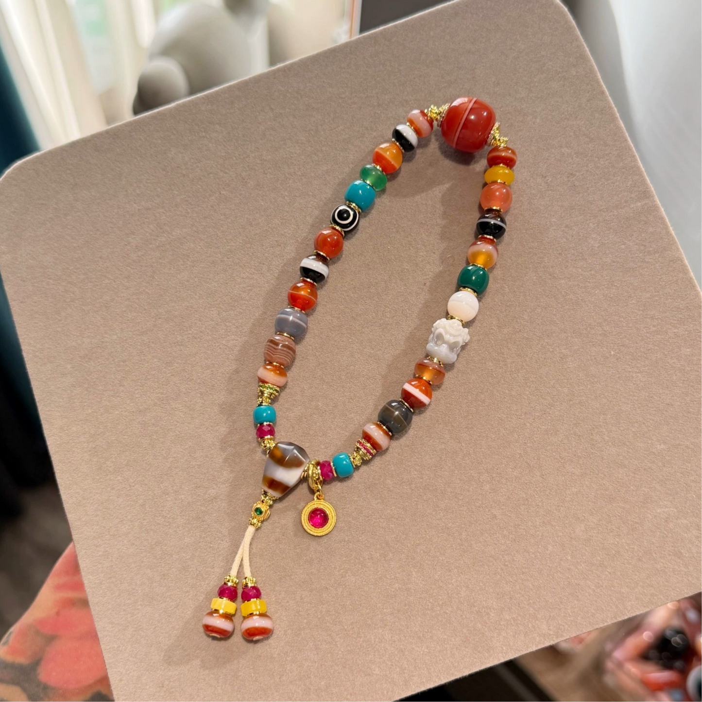 Rainbow Multi bracelet:Gemstone Bracelet – Striped Agate & One-Line Yakushi Bead Aoao Toys