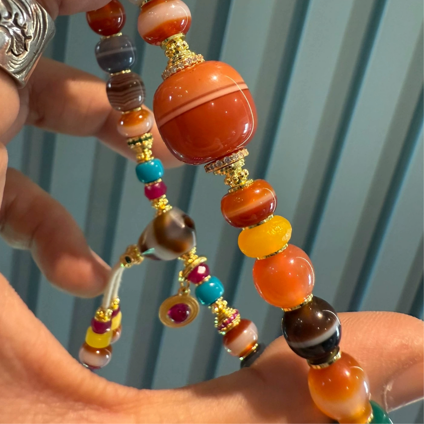 Rainbow Multi bracelet:Gemstone Bracelet – Striped Agate & One-Line Yakushi Bead Aoao Toys