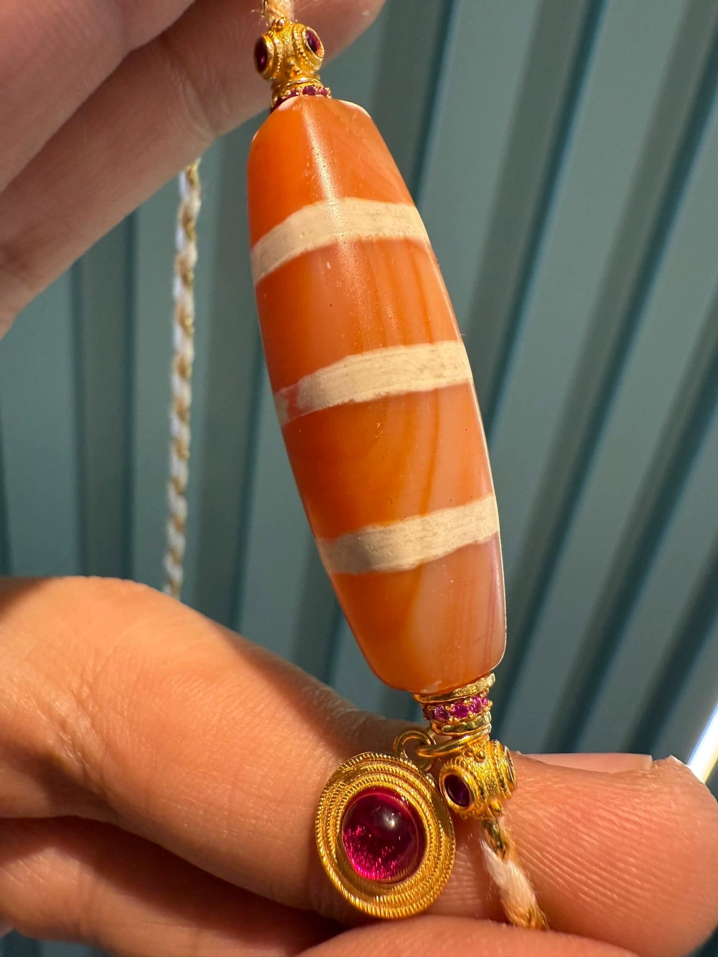 Western Asian Style Salmon-pink Carnelian Three-line Inlaid Bead Necklace with Pyu & Tibetan Influences Aoao Toys