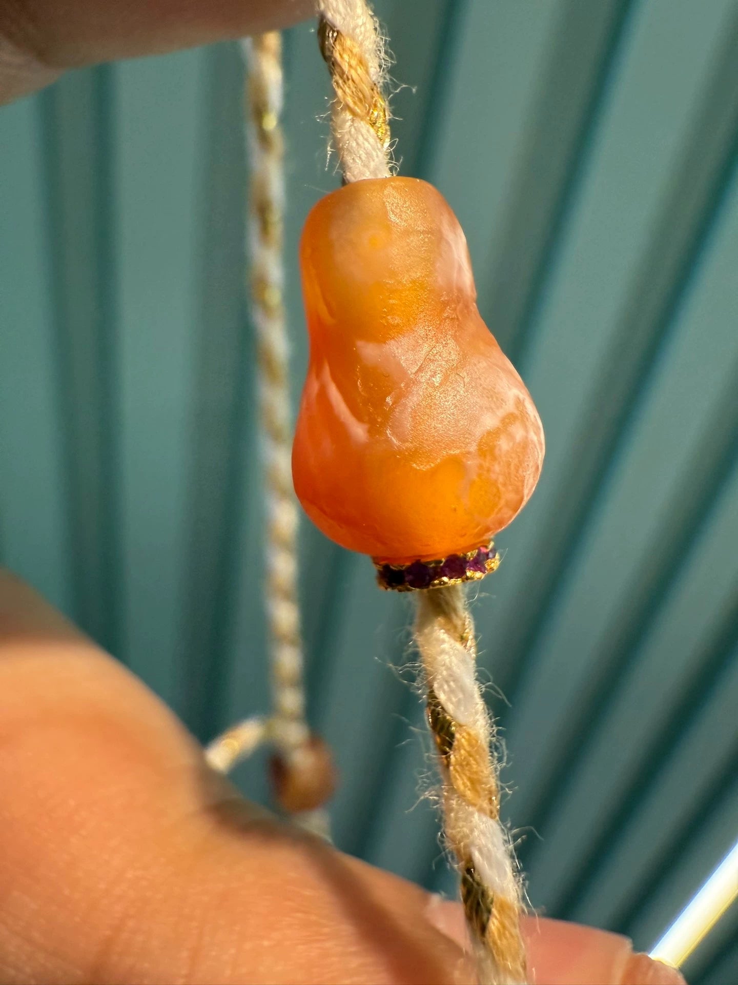 Western Asian Style Salmon-pink Carnelian Three-line Inlaid Bead Necklace with Pyu & Tibetan Influences Aoao Toys