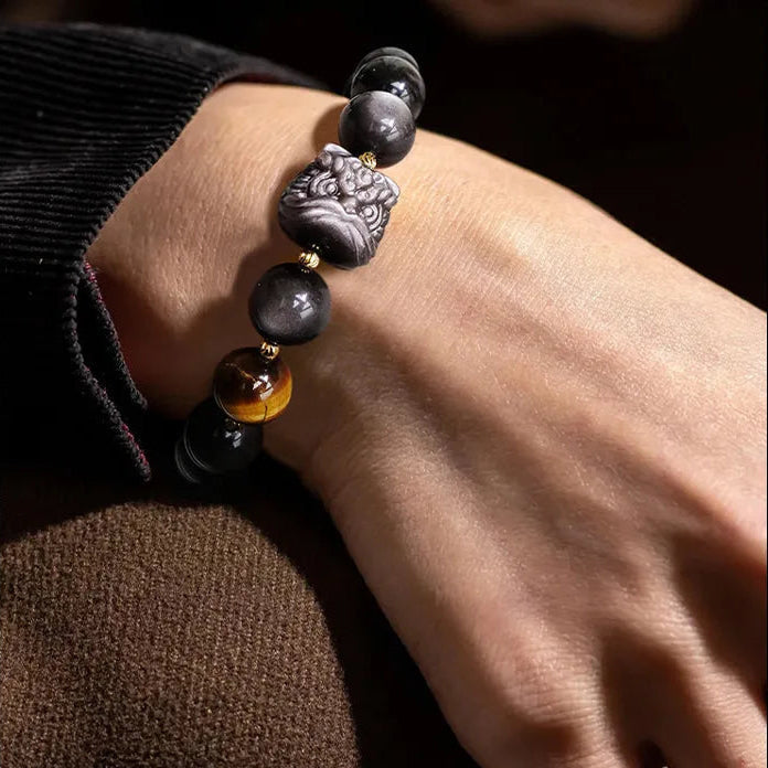 Obsidian Bracelet | Volcanic Natural Crystal | Birthday Jewelry Gift | Gift Box | 10mm Adjustable (16–20cm) Aoao Toys