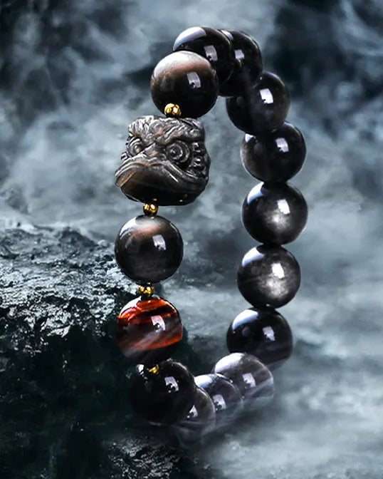 Obsidian Bracelet | Volcanic Natural Crystal | Birthday Jewelry Gift | Gift Box | 10mm Adjustable (16–20cm) Aoao Toys