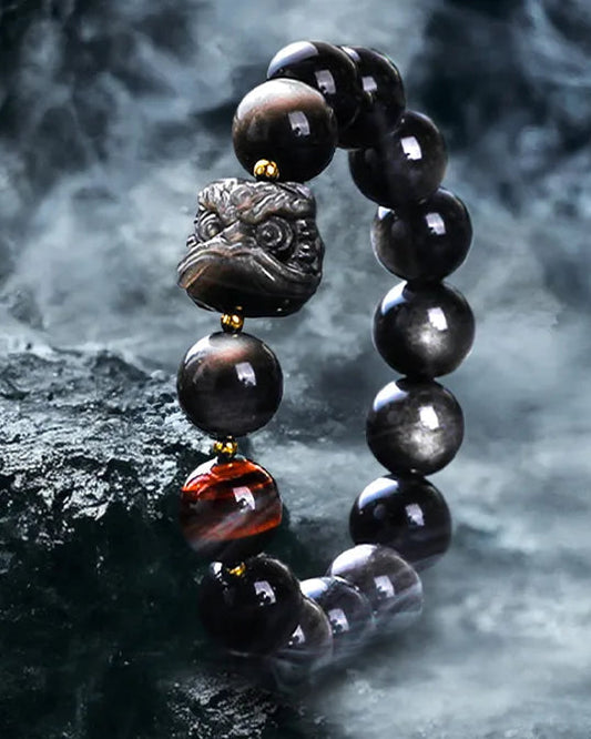 Obsidian Bracelet | Volcanic Natural Crystal | Birthday Jewelry Gift | Gift Box | 10mm Adjustable (16–20cm) Aoao Toys