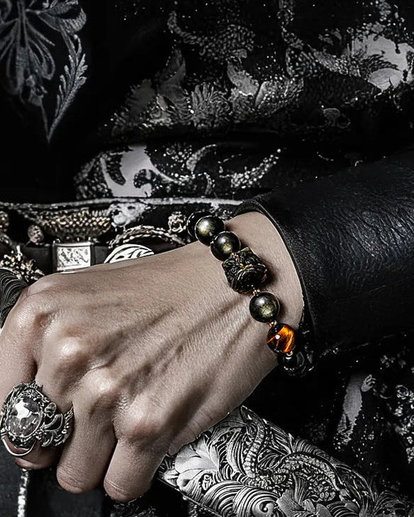 Obsidian Bracelet | Volcanic Natural Crystal | Birthday Jewelry Gift | Gift Box | 10mm Adjustable (16–20cm) Aoao Toys