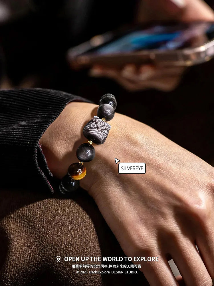 Obsidian Bracelet | Volcanic Natural Crystal | Birthday Jewelry Gift | Gift Box | 10mm Adjustable (16–20cm) Aoao Toys