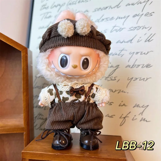 👢 LBB-12 3-Piece Overalls Set with Bonus Brown Rain Boots (Includes Hat + Top + Overalls • Pose-Friendly Design for Standing & Sitting • Doll Not Included)