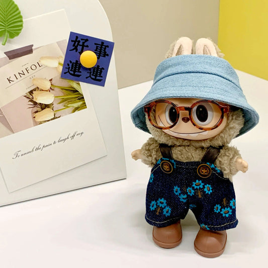 👖 Labubu Overall Dress-Up Set with Accessories(Doll Not Included • Outfit Set: Overalls + Fisherman Hat + Glasses + Shoes • Single Fisherman Hat Option)