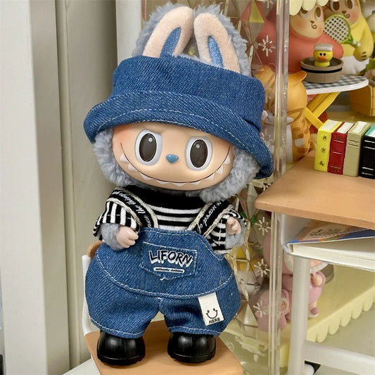 👖 LBB-146 3-Piece Hat, Top & Overalls Set with Bonus Black Rain Boots (Pose-Friendly for Standing & Sitting • Doll Not Included • Edgy Urban Style with Practical Functionality)