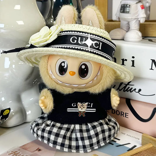 🎩 G Home Black Straw Hat 3-Piece Set (Top Hat + Blouse + Skirt) with Bonus Black Rain Boots (Poseable for Sitting and Standing • Doll Not Included • Sleek All-Black Fashion)