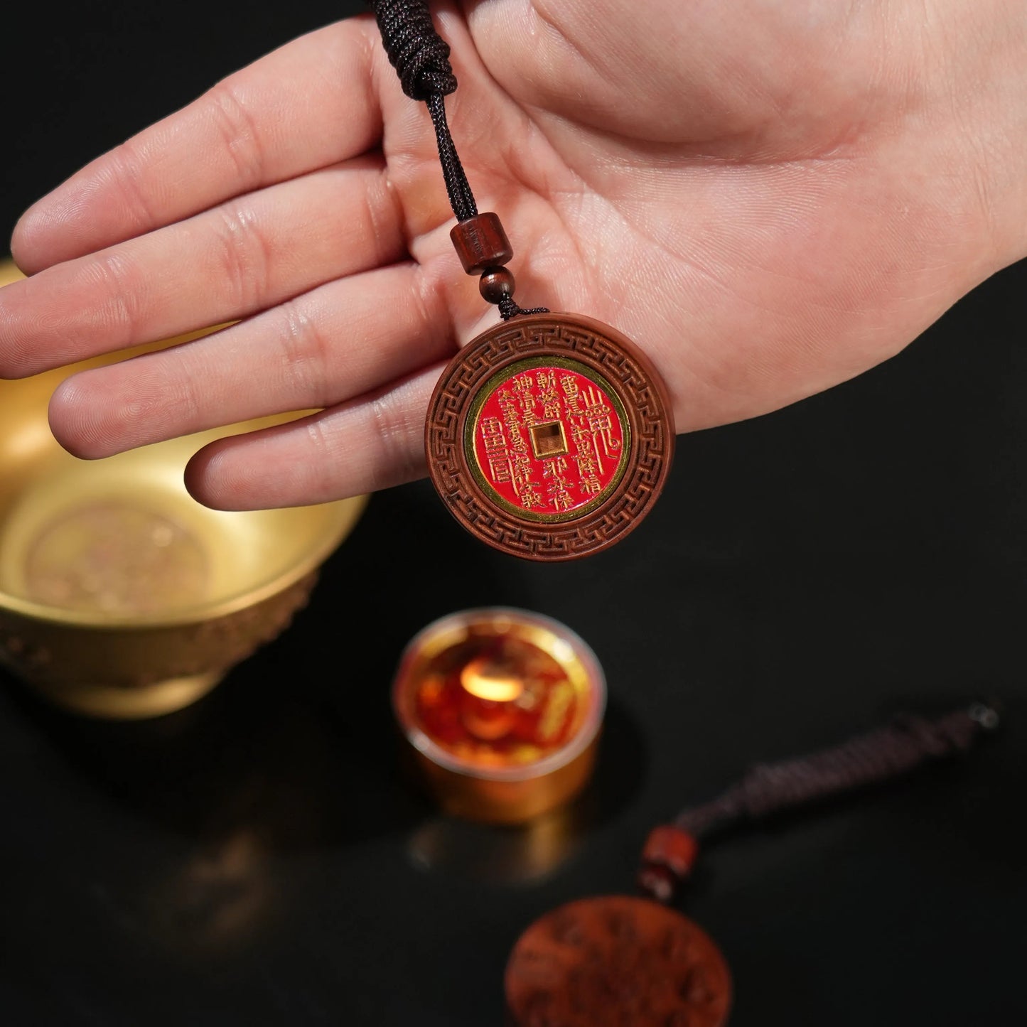 Ziziphus Wood Taoist Mantra Amulet – Six Character Mountain Ghost Coin by Qianyuan Pavilion Aoao Toys