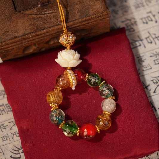 Red & Green Lotus Bead Charm – Qianyuan Heritage Neo-Classical Feng Shui Hanging Ornament Aoao Toys