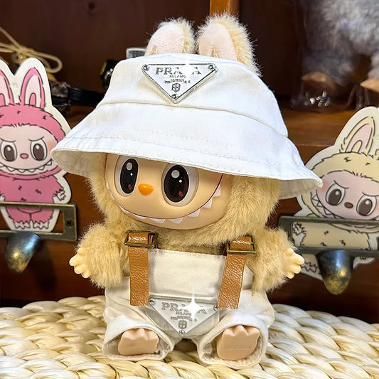 🌤️ P Home White Set (Hat + Overalls) for Cola-sized Dolls with Bonus White Rain Boots (Pose-Friendly for Sitting & Standing • Doll Not Included • Elegant and Versatile Style)