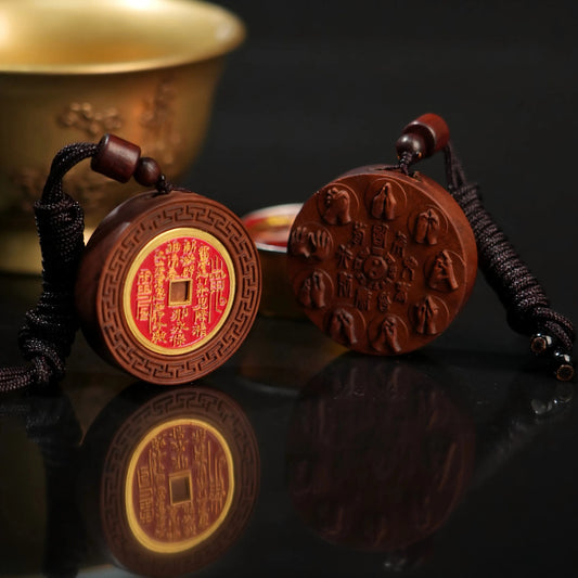 Ziziphus Wood Taoist Mantra Amulet – Six Character Mountain Ghost Coin by Qianyuan Pavilion Aoao Toys
