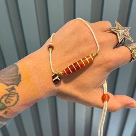 Six-Line Etched Red Agate Multi-Cultural Necklace • Tibetan & West Asian Fusion Aoao Toys