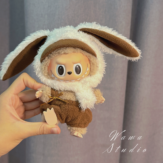 🌟 Labubu Dress-Up Sets for 10cm/15cm/20cm Dolls & Chubby Loopy | Bunny Ear Hat + Overalls (with Imperial Unit Measurements • Adjustable Outfits for Multi-Size Dolls)