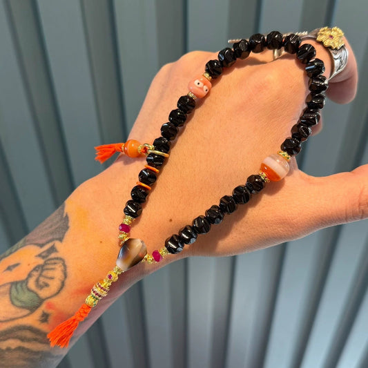 Water lucky color:Premium One-Line Agate & Black Gold Coconuts Dzi Bead Bracelet, Tibetan Style Aoao Toys