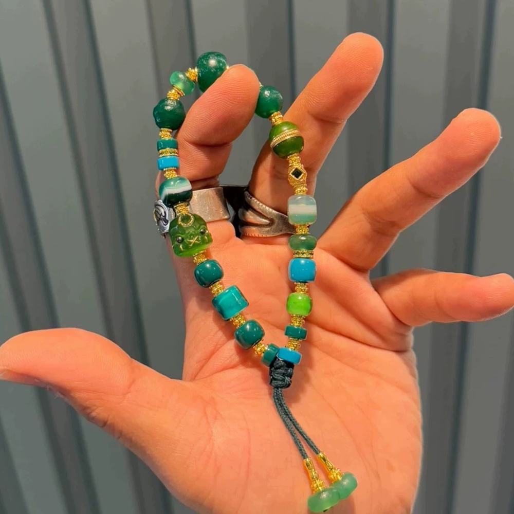 Wood lucky color:Tibetan-Inspired Green Agate Bracelet Aoao Toys