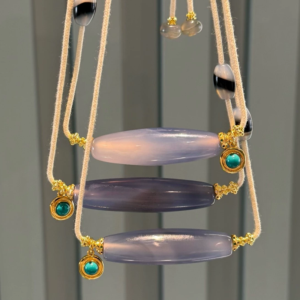 Water lucky color:Tibetan Dzi Necklace - Violet Lockbone Chain Aoao Toys
