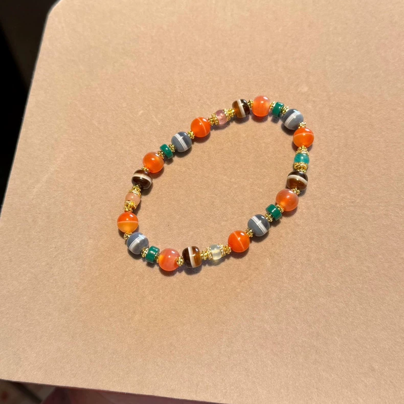 One-Line Medicine Bead Multi-Treasure Bracelet – Handcrafted Agate & Tibetan Beads Aoao Toys
