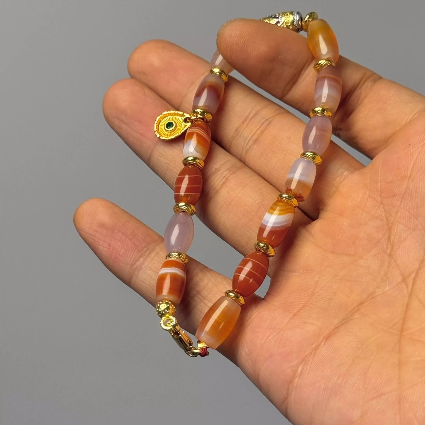 Banded Agate Bracelet with Red - Orange - Pink Hues and Diverse Patterns Aoao Toys