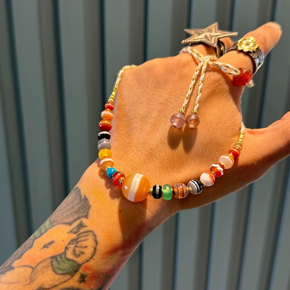 Multi-Treasure Tibetan-Style Bracelet with Agate  One-Line Medicine Beads Aoao Toys