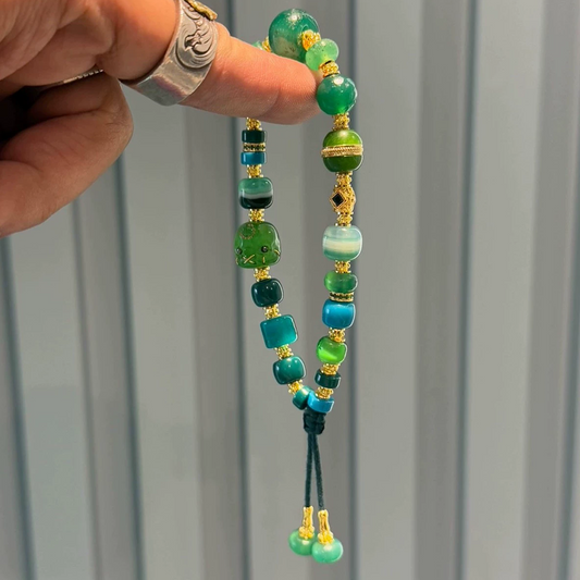 Wood lucky color:Tibetan-Inspired Green Agate Bracelet Aoao Toys