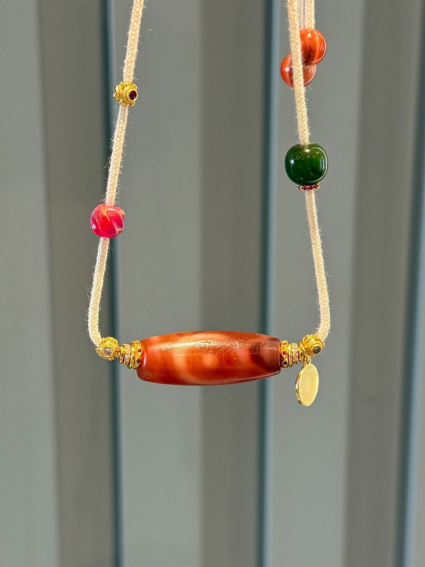 Tibetan & Western Asian Style "Celestial World" Dzi Necklace with Handmade Red-flesh Beads Aoao Toys