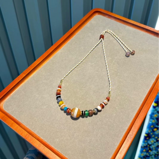 Multi-Treasure Tibetan-Style Bracelet with Agate  One-Line Medicine Beads Aoao Toys