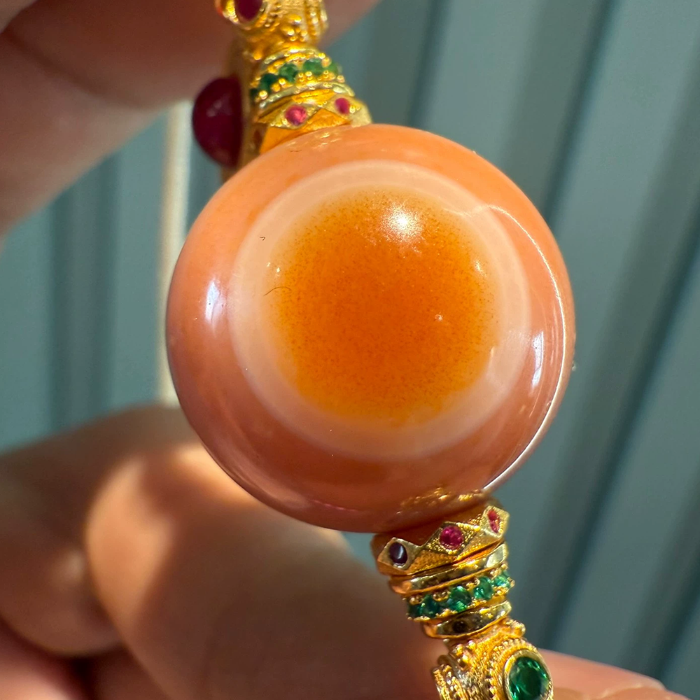 Premium Pink Agate Necklace with Red Sandalwood Eyes Aoao Toys