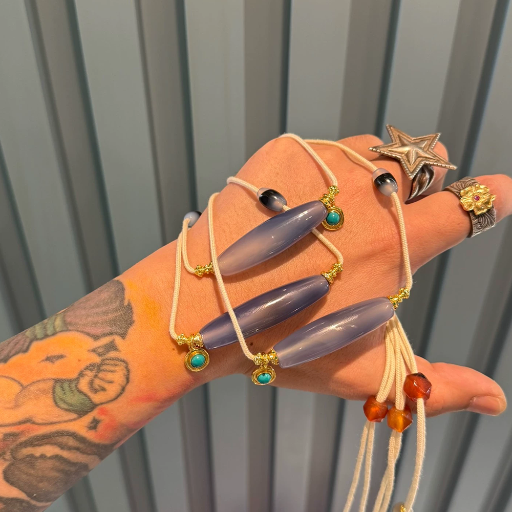 Water lucky color:Tibetan Dzi Necklace - Violet Lockbone Chain Aoao Toys