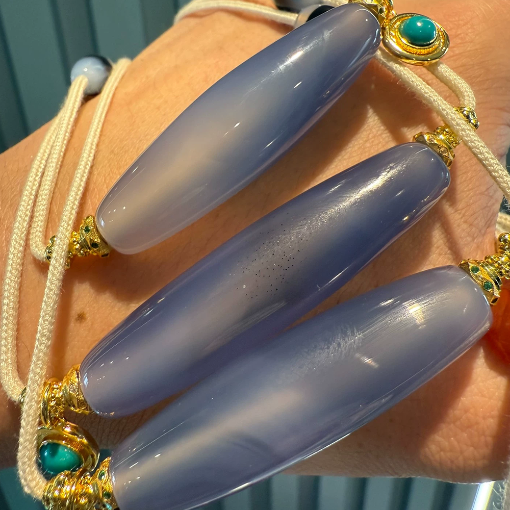 Water lucky color:Tibetan Dzi Necklace - Violet Lockbone Chain Aoao Toys
