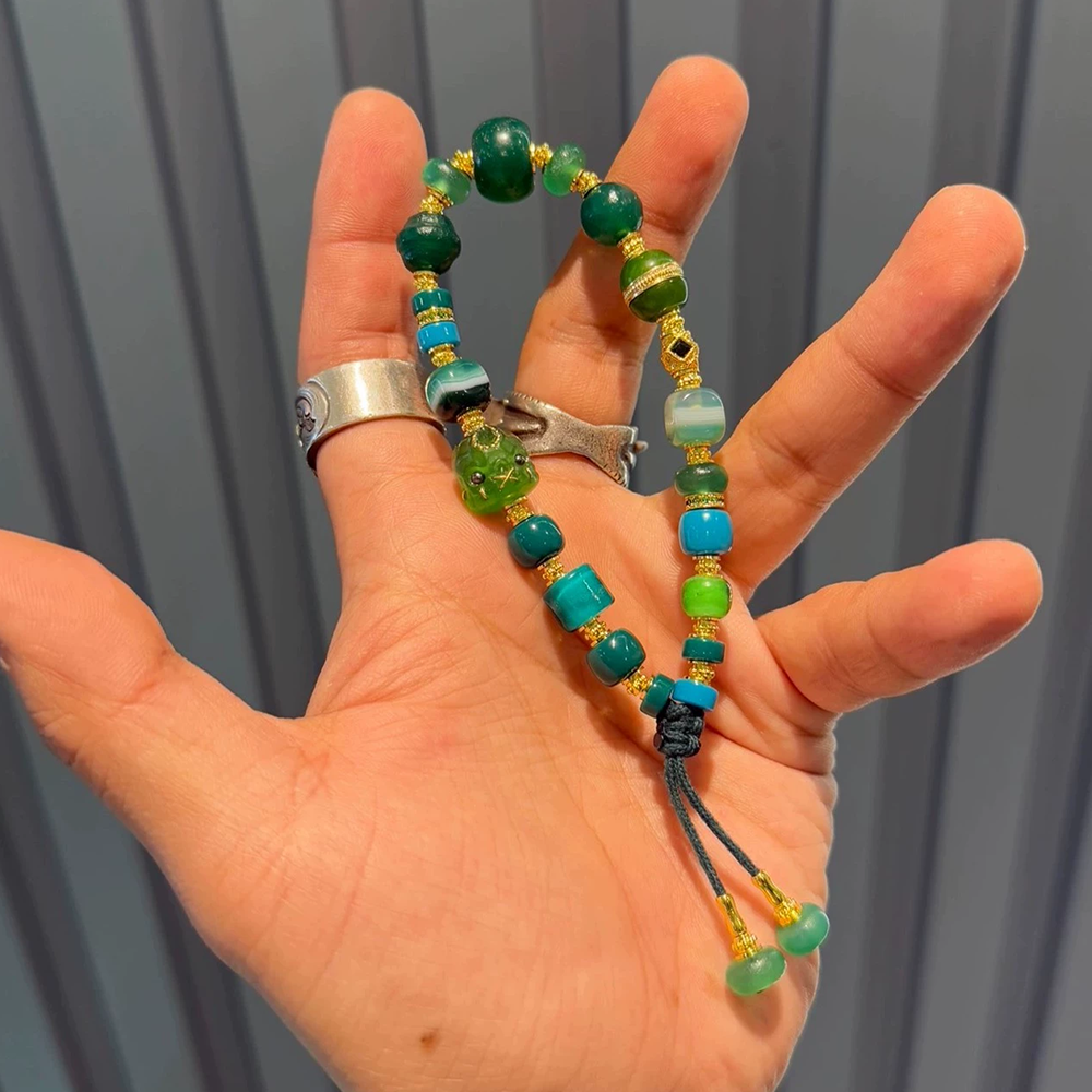 Wood lucky color:Tibetan-Inspired Green Agate Bracelet Aoao Toys