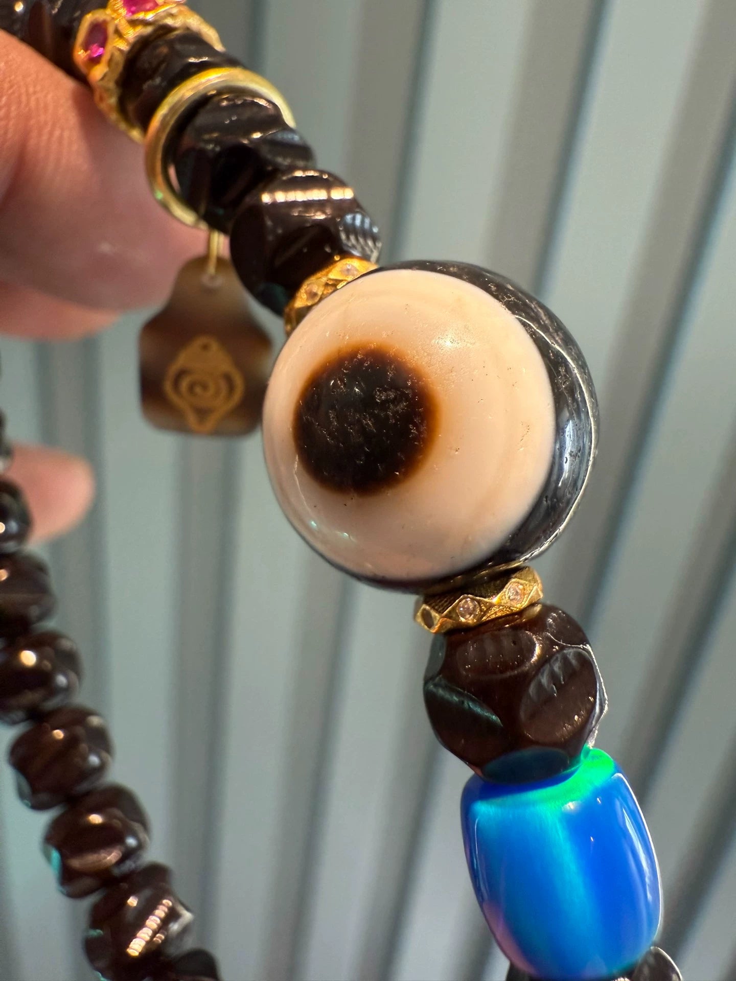 Black-Gold Coconut Ti Wu Xiang Handstring • 0.31" Formless Design with Dzi Accents Aoao Toys