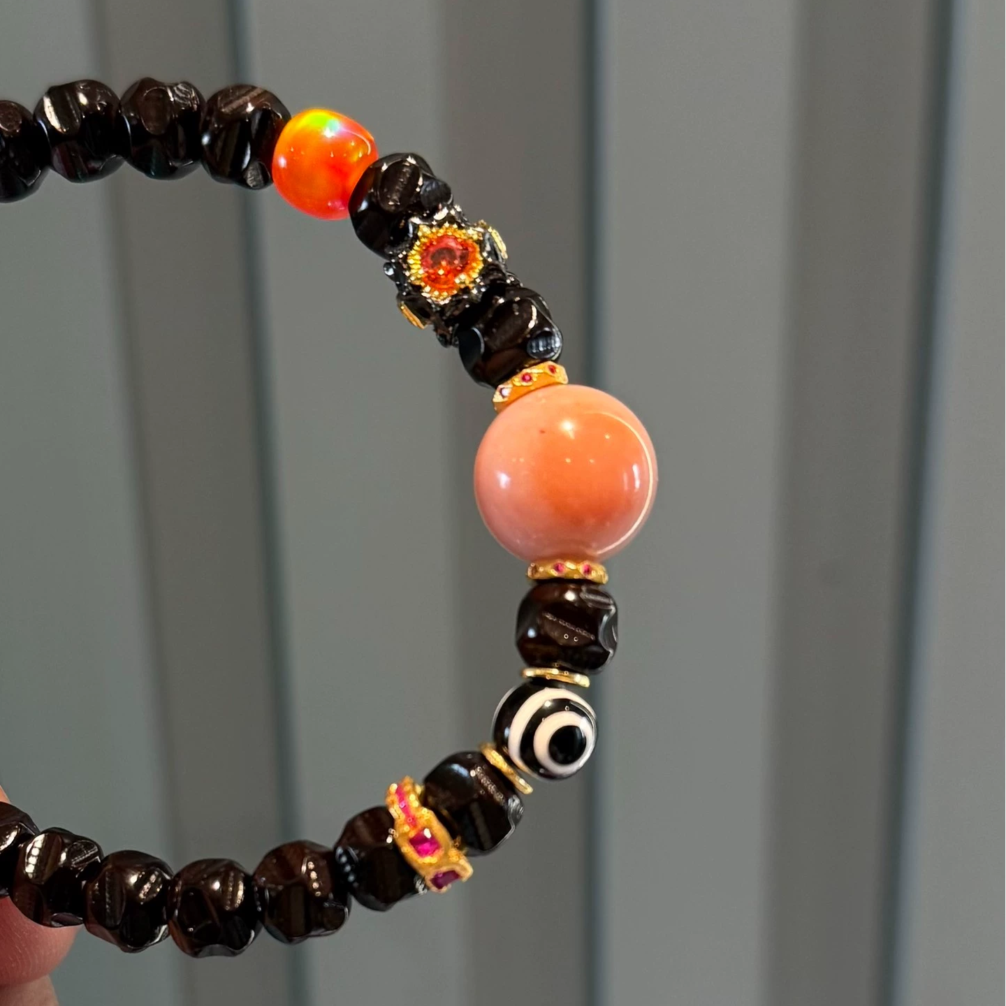 Gold Lucky Color:Agate Dzi Necklace with Milky White & Red Eyes Aoao Toys
