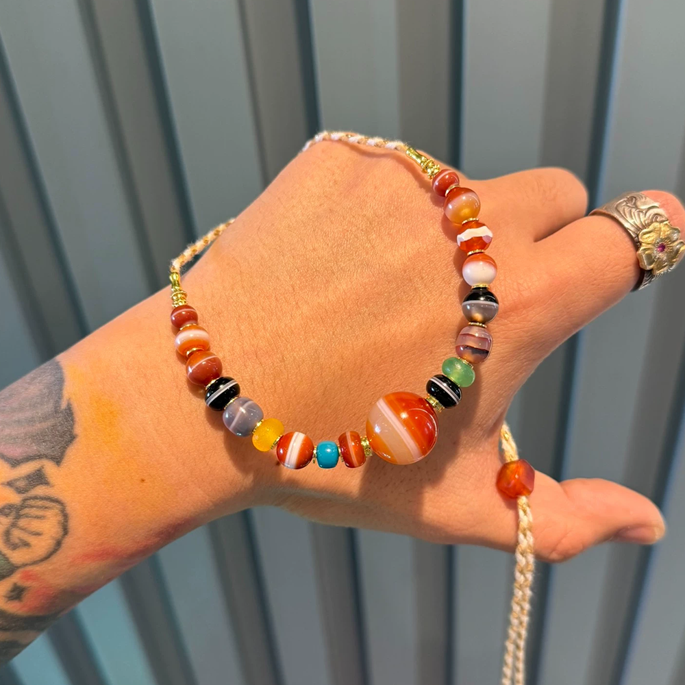 Multi-Treasure Tibetan-Style Bracelet with Agate  One-Line Medicine Beads Aoao Toys