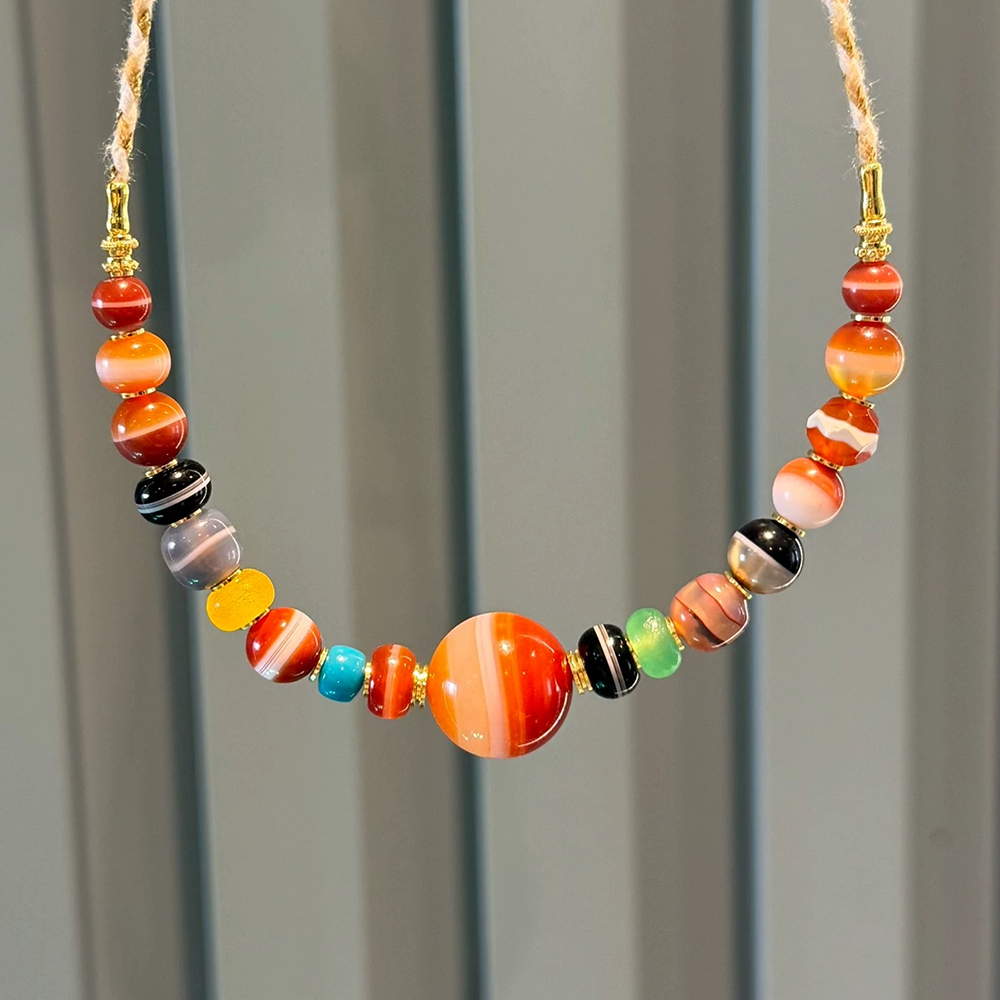Multi-Treasure Tibetan-Style Bracelet with Agate  One-Line Medicine Beads Aoao Toys