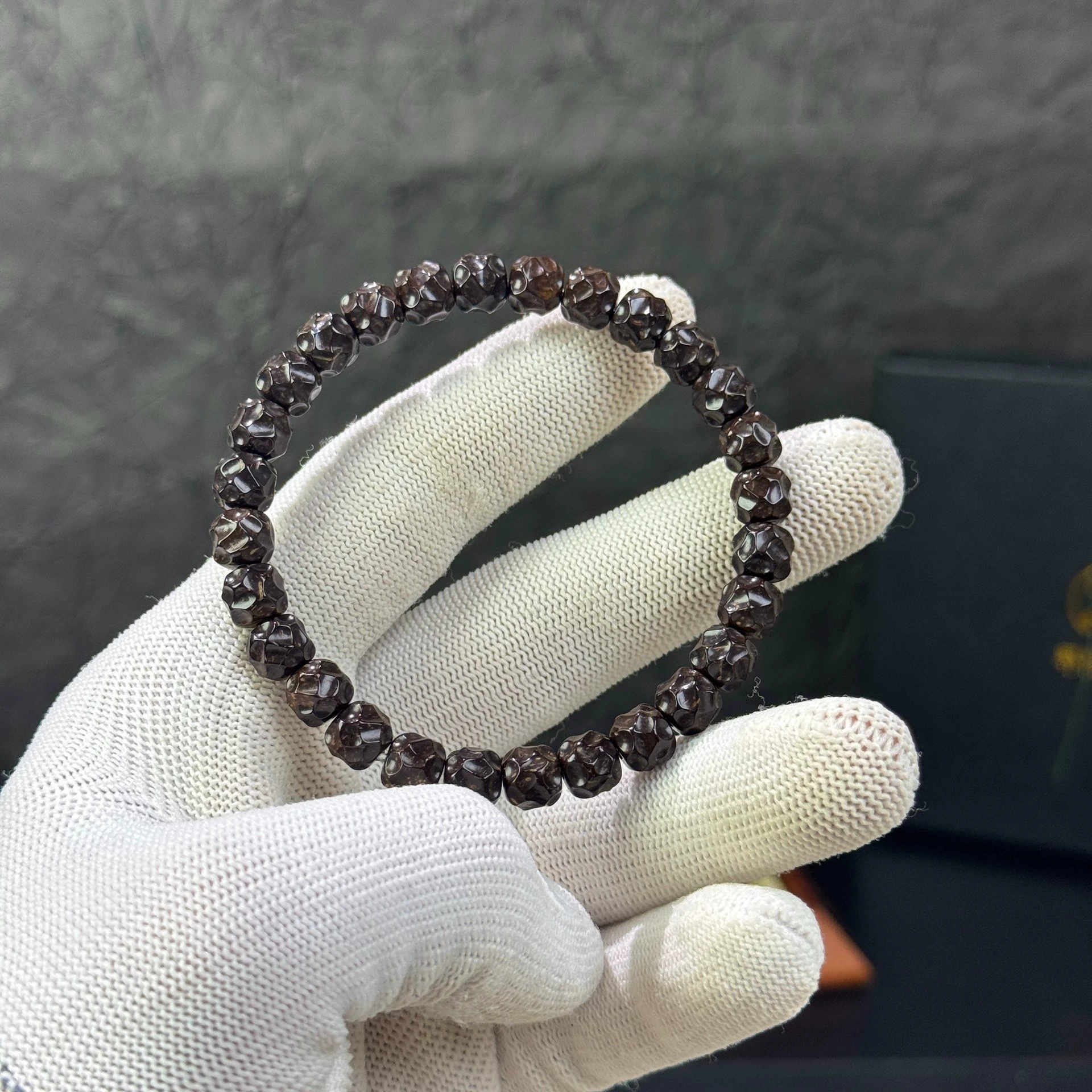 Handcrafted Natural Coconut Palm Wuxiang Bracelet with 9*8mm Random Carved Beads & Gold-plated Accents Aoao Toys